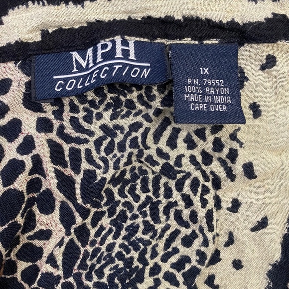 MPH Collection Animal Print Chiffon Blouse (Size: 1X, Color: Brown/Cream/Black) - Picture 3 of 3